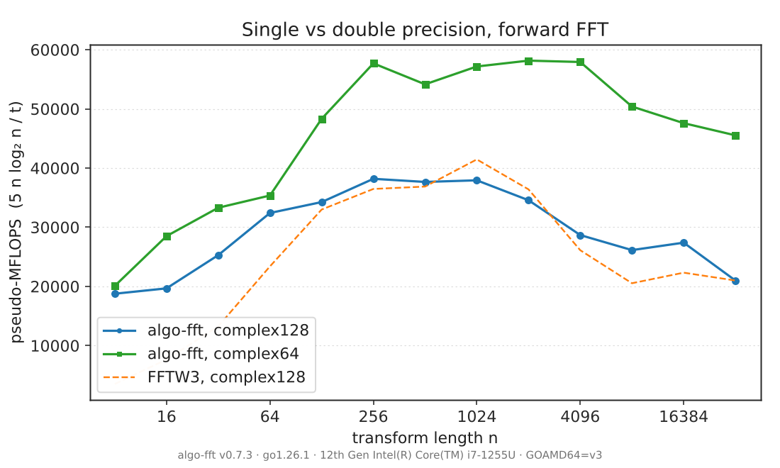 Single versus double precision throughput in algo-fft